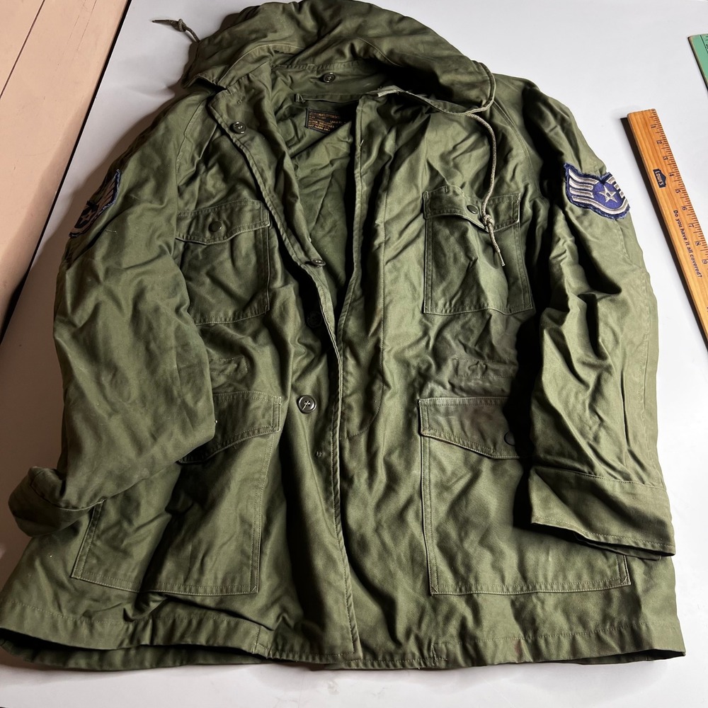 Vintage Alpha Industries M65 Field Jacket OG-107 USAF Patches Large Reg Green